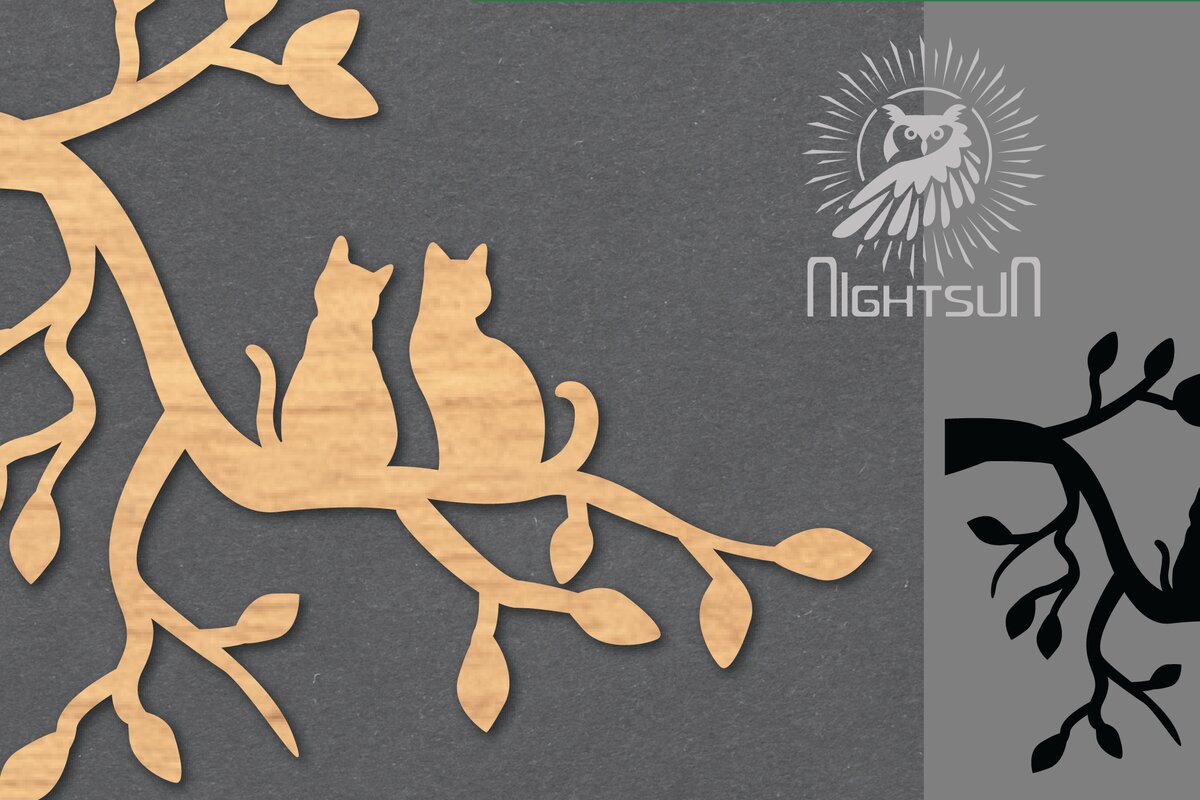 Intra απο ξύλο plywood 3mm-4mm πάχος Διακόσμηση κοπής με λέιζερ Cat in Tree 1 Δίασταση 15x15 cm INTRAFABR-120094255