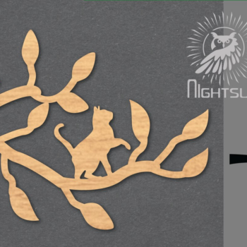 Intra απο ξύλο plywood 3mm-4mm πάχος Διακόσμηση κοπής με λέιζερ Cat in Tree 2 Δίασταση 15x15 cm INTRAFABR-120094284 - Image 1