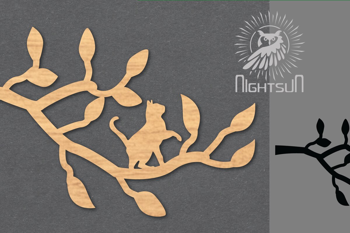 Intra απο ξύλο plywood 3mm-4mm πάχος Διακόσμηση κοπής με λέιζερ Cat in Tree 2 Δίασταση 15x15 cm INTRAFABR-120094284