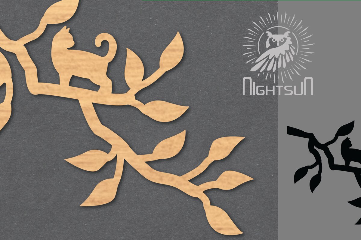 Intra απο ξύλο plywood 3mm-4mm πάχος Διακόσμηση κοπής με λέιζερ Cat in Tree 3 Δίασταση 15x15 cm INTRAFABR-120094305