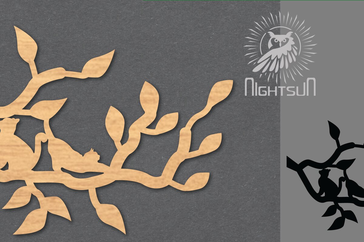 Intra απο ξύλο plywood 3mm-4mm πάχος Διακόσμηση κοπής με λέιζερ Cat in Tree 4 Δίασταση 15x15 cm INTRAFABR-120094338