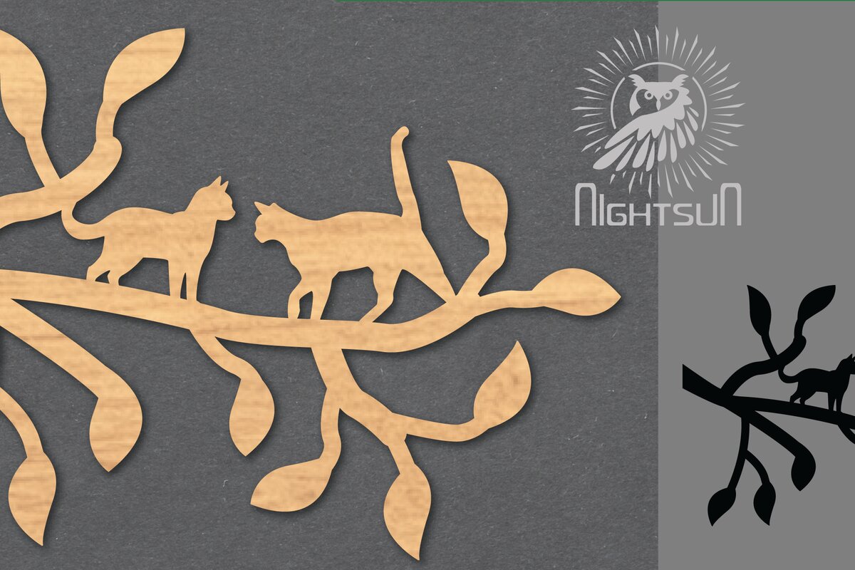 Intra απο ξύλο plywood 3mm-4mm πάχος Διακόσμηση κοπής με λέιζερ Cat in Tree 5 Δίασταση 15x15 cm INTRAFABR-120094345