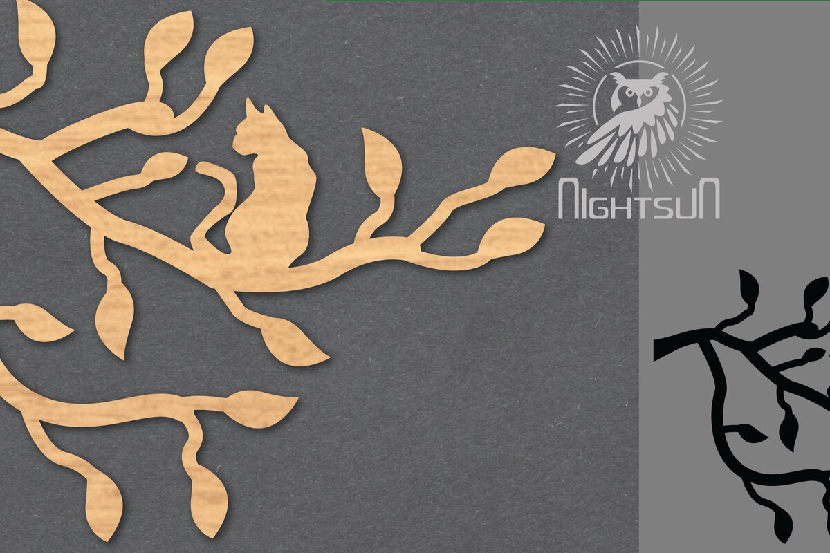 Intra απο ξύλο plywood 3mm-4mm πάχος Διακόσμηση κοπής με λέιζερ Cat in Tree 6 Δίασταση 15x15 cm INTRAFABR-120094360