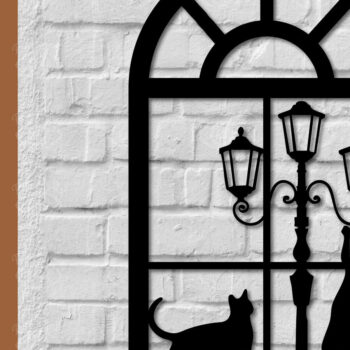 Intra απο ξύλο plywood 3mm-4mm πάχος Γάτα σε παράθυρο 3d τυπωμένη διακόσμηση τοίχου Δίασταση 40x40 cm INTRAFABR-112921796 - Image 1