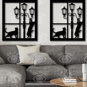 Intra απο ξύλο plywood 3mm-4mm πάχος Γάτα σε παράθυρο 3d τυπωμένη διακόσμηση τοίχου Δίασταση 40x40 cm INTRAFABR-112921796 - Image 2