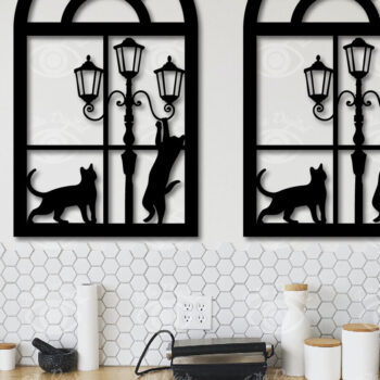 Intra απο ξύλο plywood 3mm-4mm πάχος Γάτα σε παράθυρο 3d τυπωμένη διακόσμηση τοίχου Δίασταση 40x40 cm INTRAFABR-112921796 - Image 3