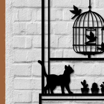 Intra απο ξύλο plywood 3mm-4mm πάχος Γάτα σε παράθυρο 3d τυπωμένη διακόσμηση τοίχου Δίασταση 40x40 cm INTRAFABR-112924248 - Image 1