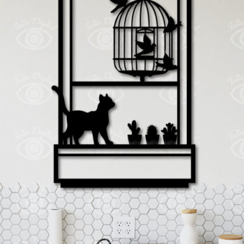 Intra απο ξύλο plywood 3mm-4mm πάχος Γάτα σε παράθυρο 3d τυπωμένη διακόσμηση τοίχου Δίασταση 40x40 cm INTRAFABR-112924248 - Image 2