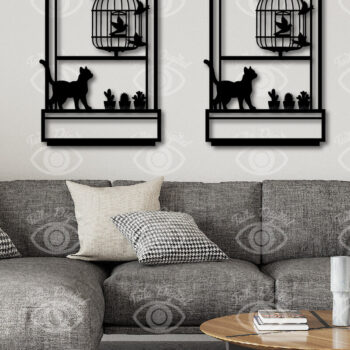 Intra απο ξύλο plywood 3mm-4mm πάχος Γάτα σε παράθυρο 3d τυπωμένη διακόσμηση τοίχου Δίασταση 40x40 cm INTRAFABR-112924248 - Image 3