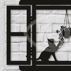 Intra απο ξύλο plywood 3mm-4mm πάχος Γάτα σε παράθυρο 3d τυπωμένη διακόσμηση τοίχου Δίασταση 40x40 cm INTRAFABR-65264737