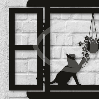 Intra απο ξύλο plywood 3mm-4mm πάχος Γάτα σε παράθυρο 3d τυπωμένη διακόσμηση τοίχου Δίασταση 40x40 cm INTRAFABR-65264737 - Image 1