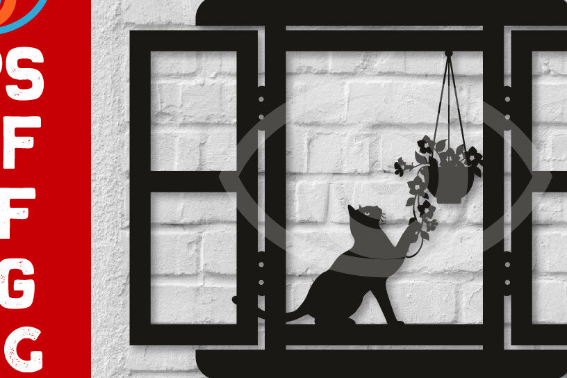 Intra απο ξύλο plywood 3mm-4mm πάχος Γάτα σε παράθυρο 3d τυπωμένη διακόσμηση τοίχου Δίασταση 40x40 cm INTRAFABR-65264737