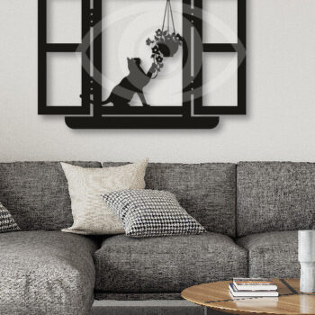 Intra απο ξύλο plywood 3mm-4mm πάχος Γάτα σε παράθυρο 3d τυπωμένη διακόσμηση τοίχου Δίασταση 40x40 cm INTRAFABR-65264737 - Image 2