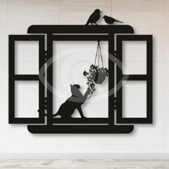 Intra απο ξύλο plywood 3mm-4mm πάχος Γάτα σε παράθυρο 3d τυπωμένη διακόσμηση τοίχου Δίασταση 40x40 cm INTRAFABR-65264737 - Image 3