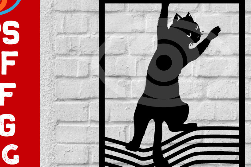 Intra απο ξύλο plywood 3mm-4mm πάχος Cat Jump on Wall Decor Δίασταση 40x40 cm INTRAFABR-67421011