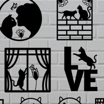 Intra απο ξύλο plywood 3mm-4mm πάχος τέχνης τοίχου με μεταλλικό κομμένο Cat  Δίασταση 40x40 cm INTRAFABR-97382080 - Image 1