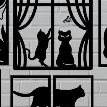 Intra απο ξύλο plywood 3mm-4mm πάχος τέχνης τοίχου με μεταλλικό κομμένο Cat  Δίασταση 40x40 cm INTRAFABR-97382319 - Image 1