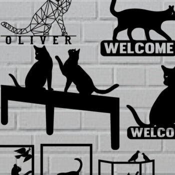 Intra απο ξύλο plywood 3mm-4mm πάχος τέχνης τοίχου με μεταλλικό κομμένο Cat  Δίασταση 40x40 cm INTRAFABR-97382485 - Image 7