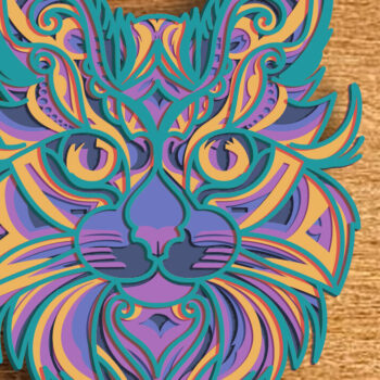 Intra απο ξύλο plywood 3mm-4mm πάχος κοπής με λέιζερ Mandala με στρώματα Cat Δίασταση 30x30 cm INTRAFABR-79249000 - Image 1