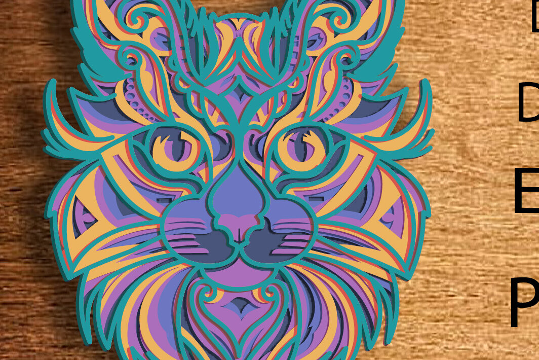 Intra απο ξύλο plywood 3mm-4mm πάχος κοπής με λέιζερ Mandala με στρώματα Cat Δίασταση 30x30 cm INTRAFABR-79249000