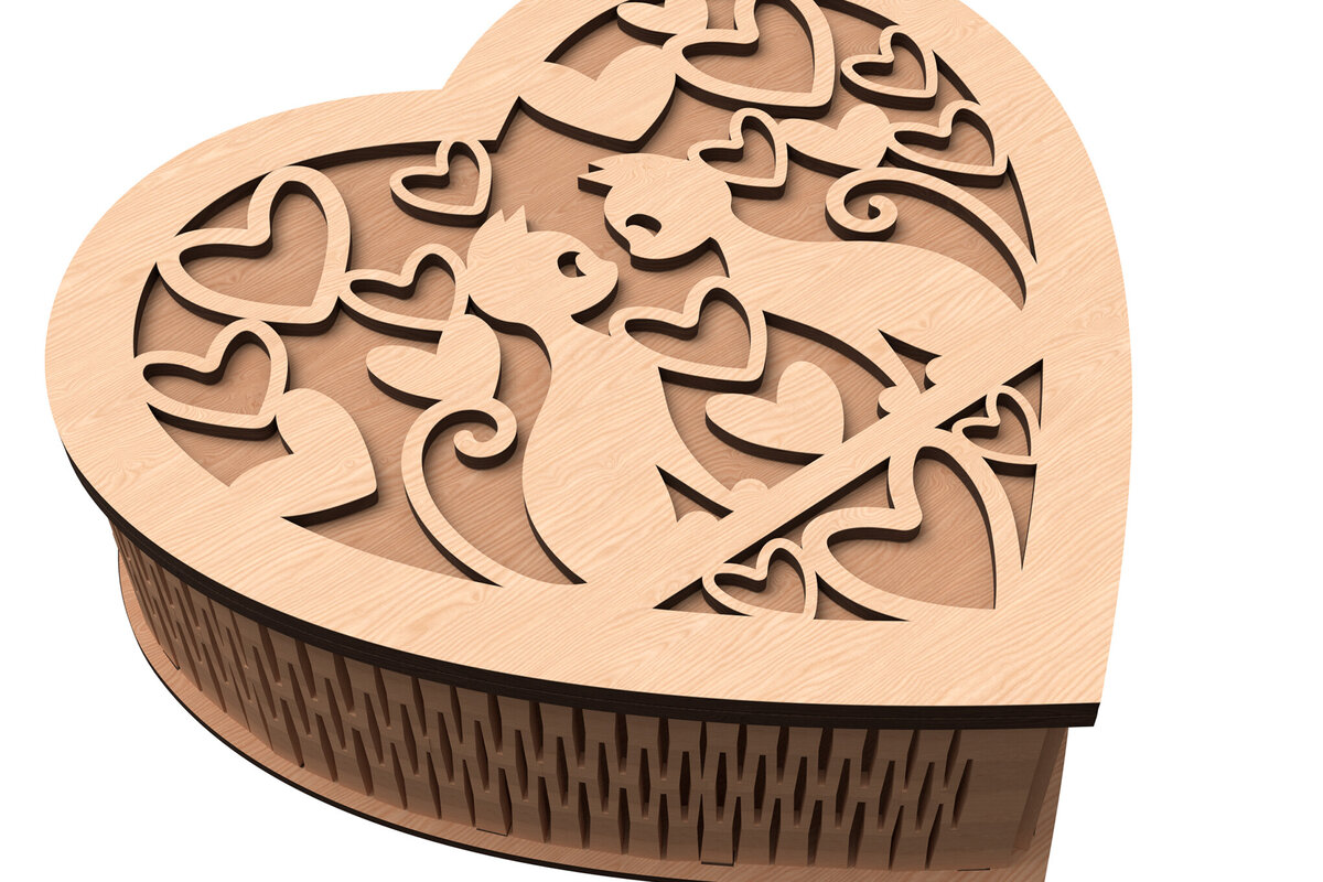 Intra απο ξύλο plywood 3mm-4mm πάχος Cat Love Heart Box Cut  Δίασταση 15x15 cm INTRAFABR-113117723