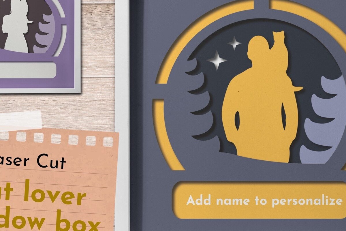 Intra απο ξύλο plywood 3mm-4mm πάχος Cat Lover Shadow Box, Feline Light Box Δίασταση 9x9 cm INTRAFABR-81096149