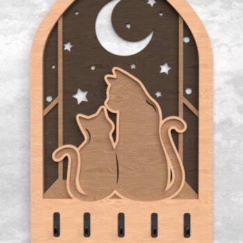 Intra απο ξύλο plywood 3mm-4mm πάχος Cat Lovers Key Holder Layered Δίασταση 15x15 cm INTRAFABR-117701535 - Image 1