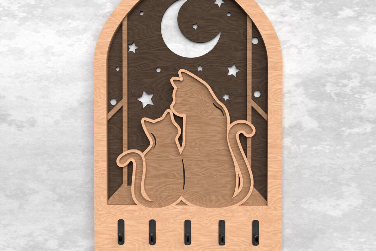 Intra απο ξύλο plywood 3mm-4mm πάχος Cat Lovers Key Holder Layered Δίασταση 15x15 cm INTRAFABR-117701535