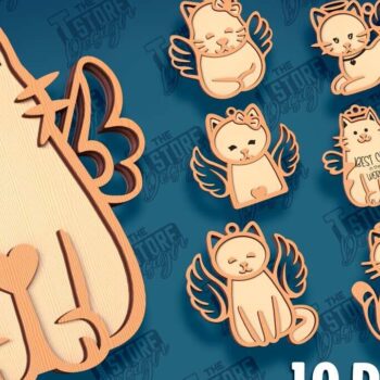 Intra απο ξύλο plywood 3mm-4mm πάχος Δέσμη κοπής με λέιζερ στολίδι αναμνηστικού γάτας Δίασταση 8x8 cm INTRAFABR-95647587 - Image 1