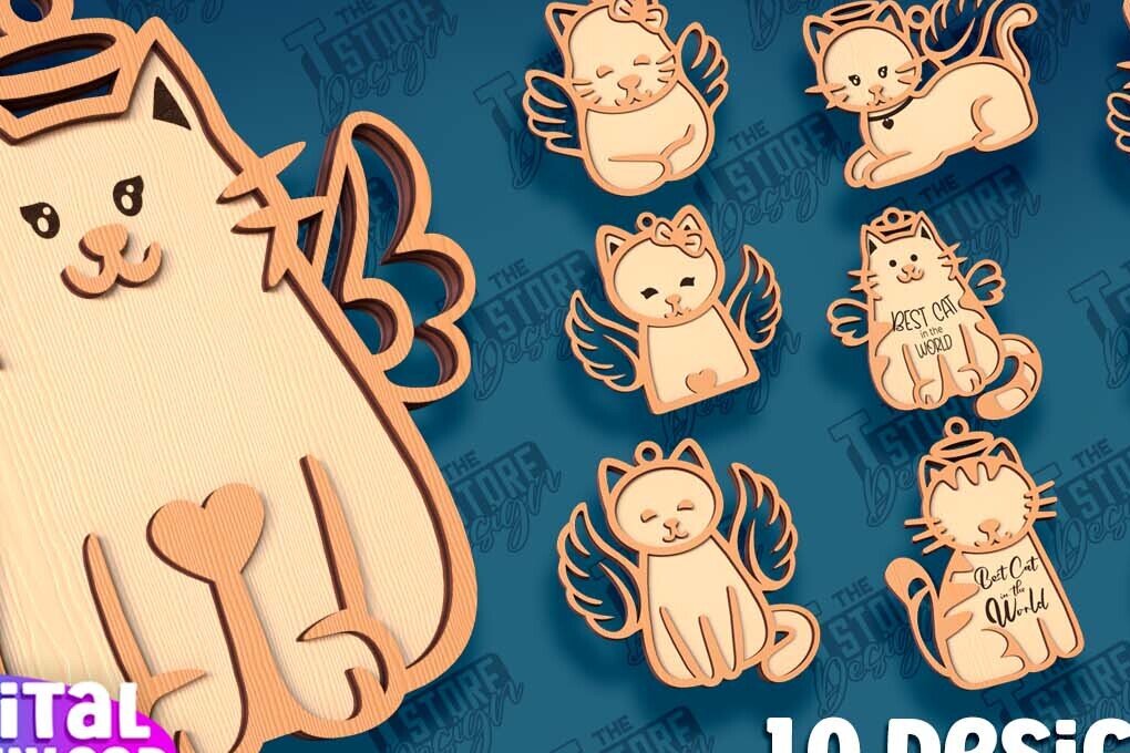 Intra απο ξύλο plywood 3mm-4mm πάχος Δέσμη κοπής με λέιζερ στολίδι αναμνηστικού γάτας Δίασταση 8x8 cm INTRAFABR-95647587