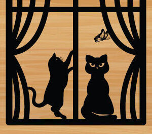 Intra απο ξύλο plywood 3mm-4mm πάχος κοπής με λέιζερ μεταλλικού τοίχου Cat Δίασταση 40x40 cm INTRAFABR-72474548