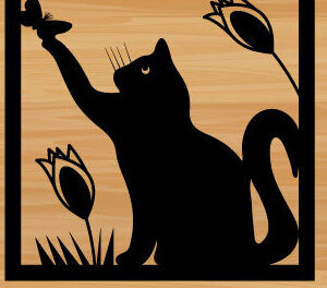 Intra απο ξύλο plywood 3mm-4mm πάχος κοπής με λέιζερ μεταλλικού τοίχου Cat Δίασταση 40x40 cm INTRAFABR-72027246