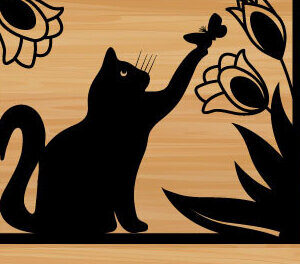 Intra απο ξύλο plywood 3mm-4mm πάχος κοπής με λέιζερ μεταλλικού τοίχου Cat Δίασταση 40x40 cm INTRAFABR-72109535