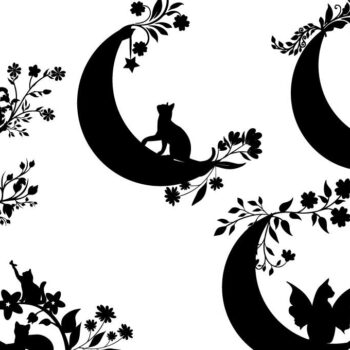 Intra απο ξύλο plywood 3mm-4mm πάχος Γάτα Φεγγάρι Wildflower Floral σχέδιο Δίασταση 15x15 cm INTRAFABR-76457825 - Image 1