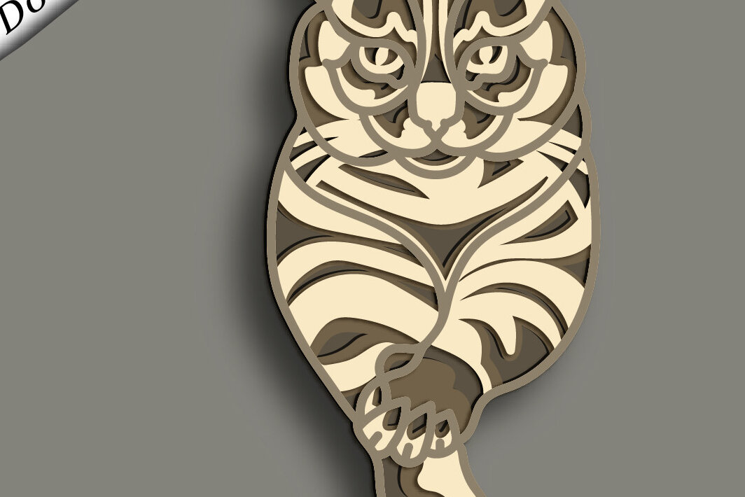 Intra απο ξύλο plywood 3mm-4mm πάχος Cat Multilayer 3D /Cat 3D Mandala Δίασταση 30x30 cm INTRAFABR-62184636