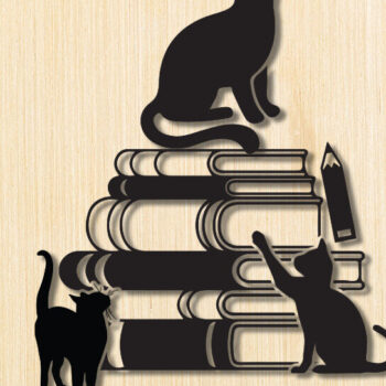Intra απο ξύλο plywood 3mm-4mm πάχος Cat on Books Σχεδιασμός Τέχνης Τοίχου Δίασταση 15x18 cm INTRAFABR-91231054 - Image 1