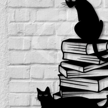 Intra απο ξύλο plywood 3mm-4mm πάχος Cat on Books Σχεδιασμός Τέχνης Τοίχου Δίασταση 40x40 cm INTRAFABR-67421838 - Image 1
