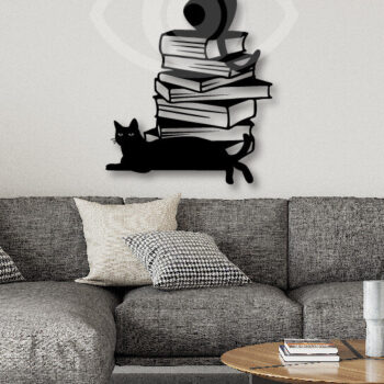 Intra απο ξύλο plywood 3mm-4mm πάχος Cat on Books Σχεδιασμός Τέχνης Τοίχου Δίασταση 40x40 cm INTRAFABR-67421838 - Image 2