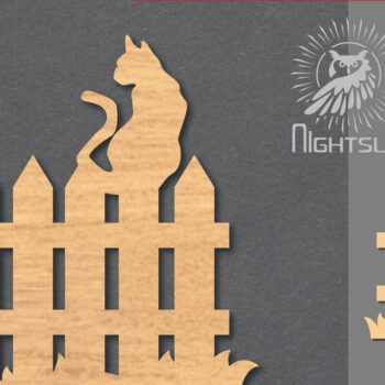 Intra απο ξύλο plywood 3mm-4mm πάχος Διακόσμηση κοπής με λέιζερ Cat on the Fence 2 Δίασταση 15x15 cm INTRAFABR-117327883 - Image 1