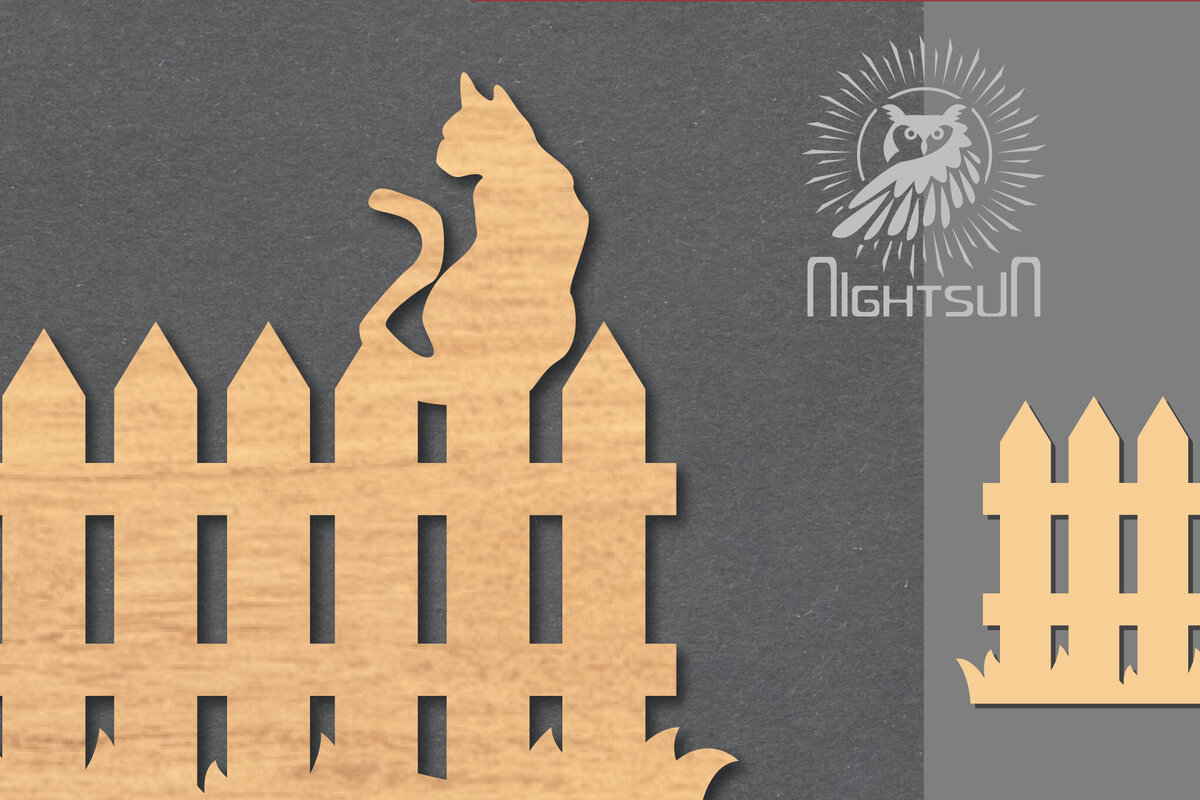 Intra απο ξύλο plywood 3mm-4mm πάχος Διακόσμηση κοπής με λέιζερ Cat on the Fence 2 Δίασταση 15x15 cm INTRAFABR-117327883