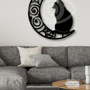 Intra απο ξύλο plywood 3mm-4mm πάχος Σχεδιασμός διακόσμησης τοίχου Cat on the Moon Δίασταση 40x40 cm INTRAFABR-72298103 - Image 2