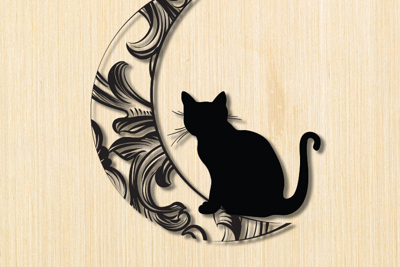 Intra απο ξύλο plywood 3mm-4mm πάχος Σχεδιασμός διακόσμησης τοίχου Cat on the Moon Δίασταση 15x18 cm INTRAFABR-91230577