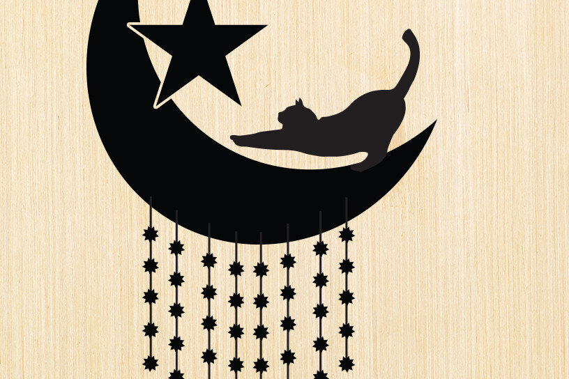 Intra απο ξύλο plywood 3mm-4mm πάχος Σχεδιασμός διακόσμησης τοίχου Cat on the Moon Δίασταση 15x18 cm INTRAFABR-91230697