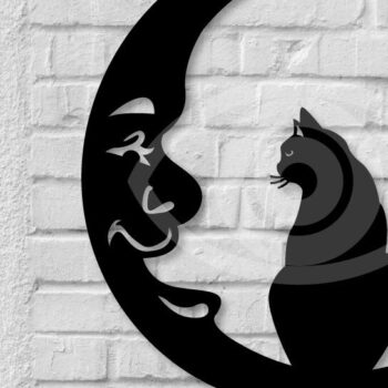 Intra απο ξύλο plywood 3mm-4mm πάχος Σχεδιασμός διακόσμησης τοίχου Cat on the Moon Δίασταση 40x40 cm INTRAFABR-65271482 - Image 1