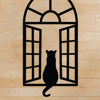 Intra απο ξύλο plywood 3mm-4mm πάχος Cat on the Window , τέχνη τοίχου Δίασταση 40x40 cm INTRAFABR-63398941 - Image 1