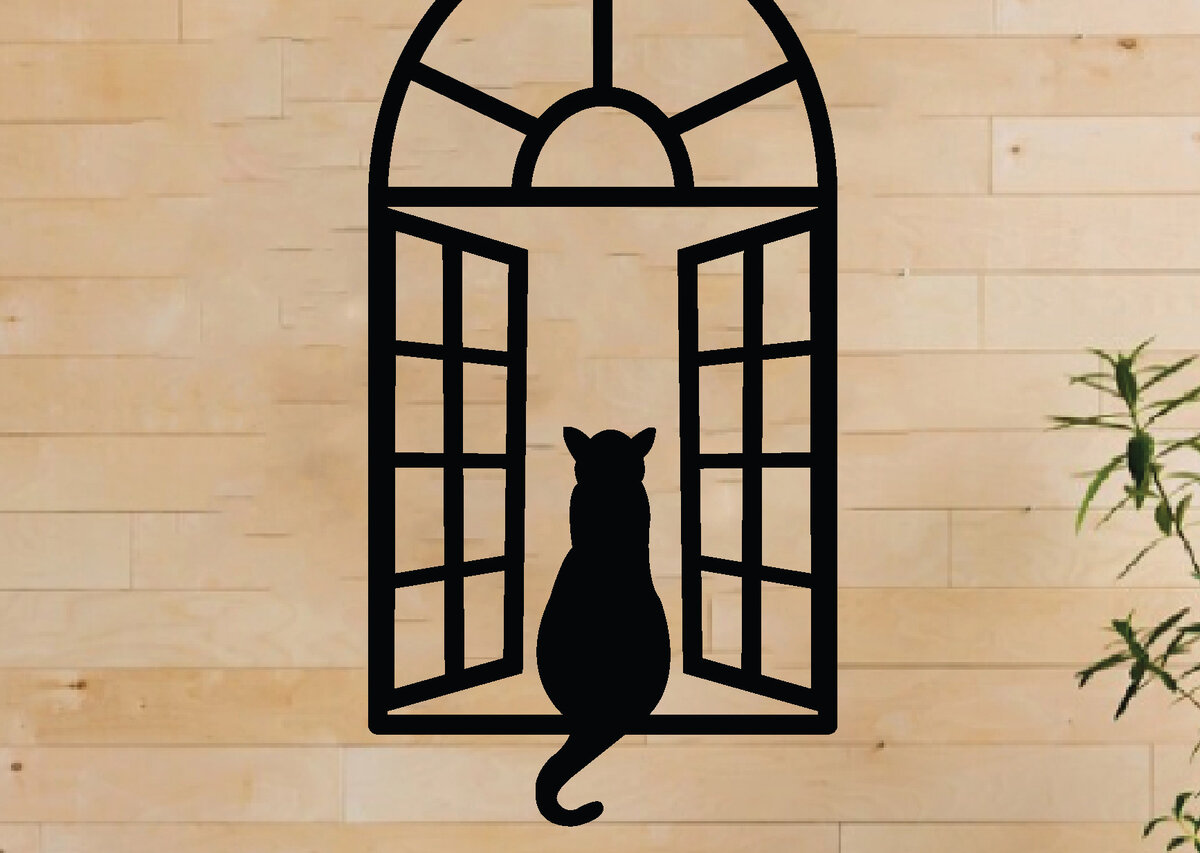 Intra απο ξύλο plywood 3mm-4mm πάχος Cat on the Window , τέχνη τοίχου Δίασταση 40x40 cm INTRAFABR-63398941