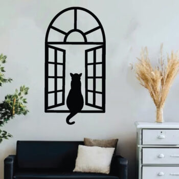 Intra απο ξύλο plywood 3mm-4mm πάχος Cat on the Window , τέχνη τοίχου Δίασταση 40x40 cm INTRAFABR-63398941 - Image 2
