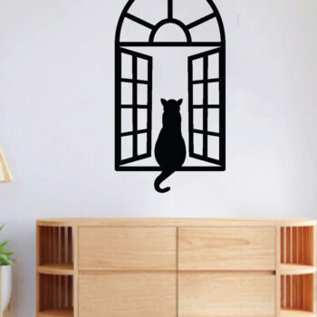 Intra απο ξύλο plywood 3mm-4mm πάχος Cat on the Window , τέχνη τοίχου Δίασταση 40x40 cm INTRAFABR-63398941 - Image 3