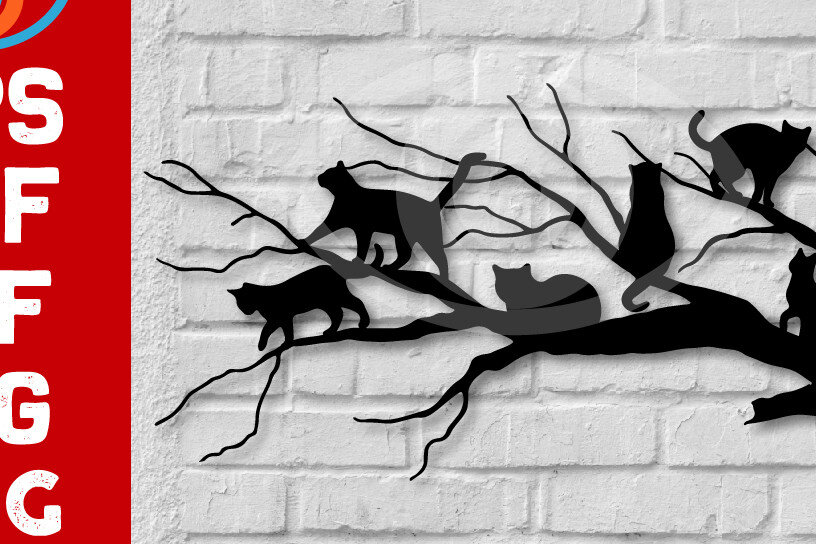 Intra απο ξύλο plywood 3mm-4mm πάχος Διακόσμηση τοίχου Cat on Tree Δίασταση 40x40 cm INTRAFABR-68964388