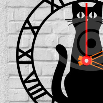 Intra απο ξύλο plywood 3mm-4mm πάχος Cat on Wall Clock Art Decor Design Δίασταση 40x40 cm INTRAFABR-68966787 - Image 1